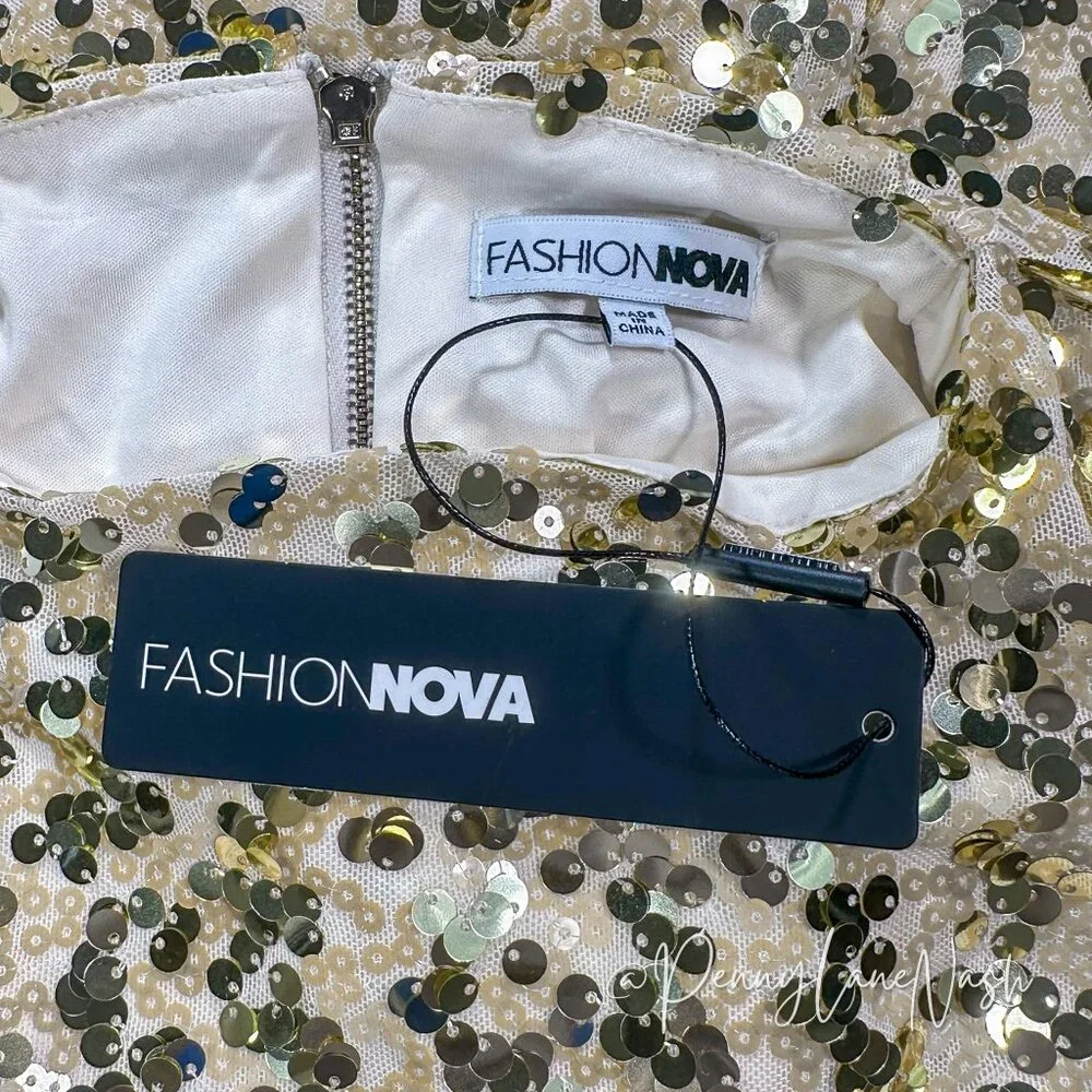 Fashion Nova Sequin Champagne Babe Sequin Maxi Dress in Gold - Picture 9 of 11